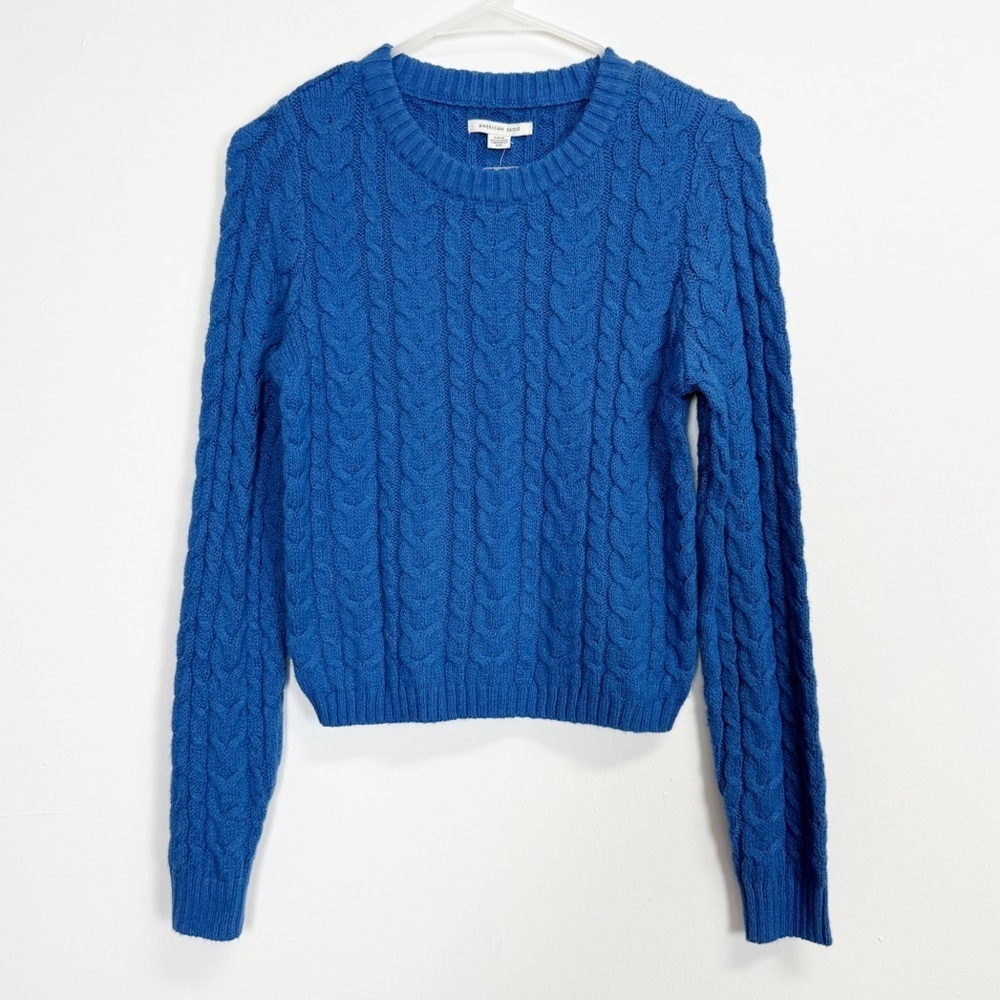American Eagle Sweater Womens Small Blue Cable Knit Pullover Long Sleeve